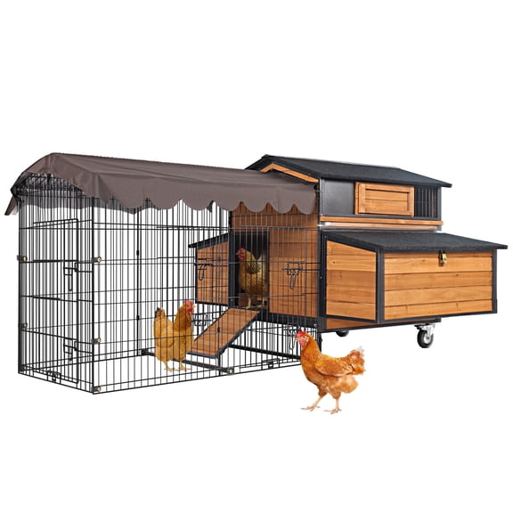 Aivituvin Mobile Chicken Coop on Wheels for 6–8 Chickens, Chicken Coop with Metal Run & 6 Nesting Boxes, All-Around Metal Frame Large Chicken Hen House, 76.7" L