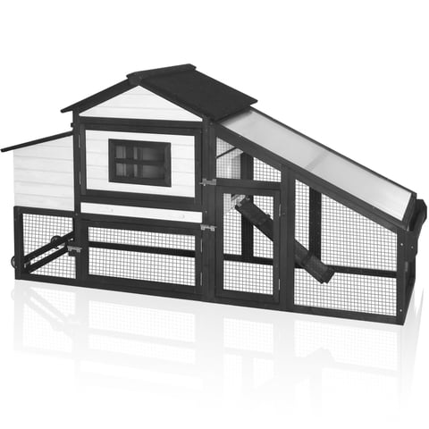 Aivituvin Mobile Chicken Coop with Wheels, Large Wooden Poultry Cage Chicken House with Nesting Box, Leakproof Pull-Out Tray, Weatherproof Roof for 3-5 Chickens, Black
