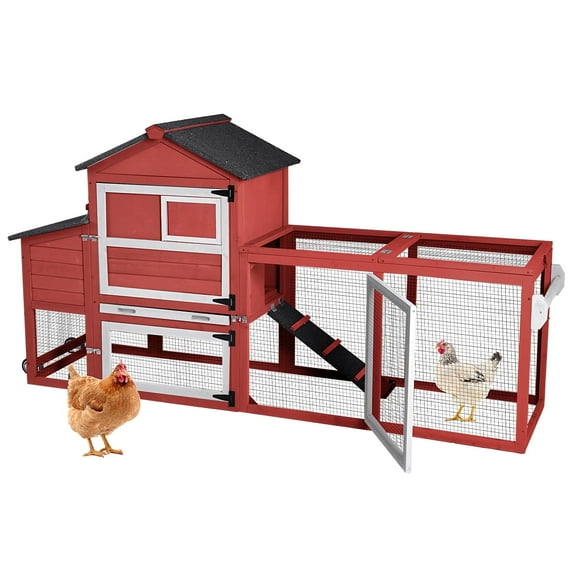 Aivituvin Mobile Chicken Coop with Wheels & Run, Expandable Chicken House for Outdoor with Nesting Box, Leakproof Pull-Out Tray, Weatherproof Roof, Red
