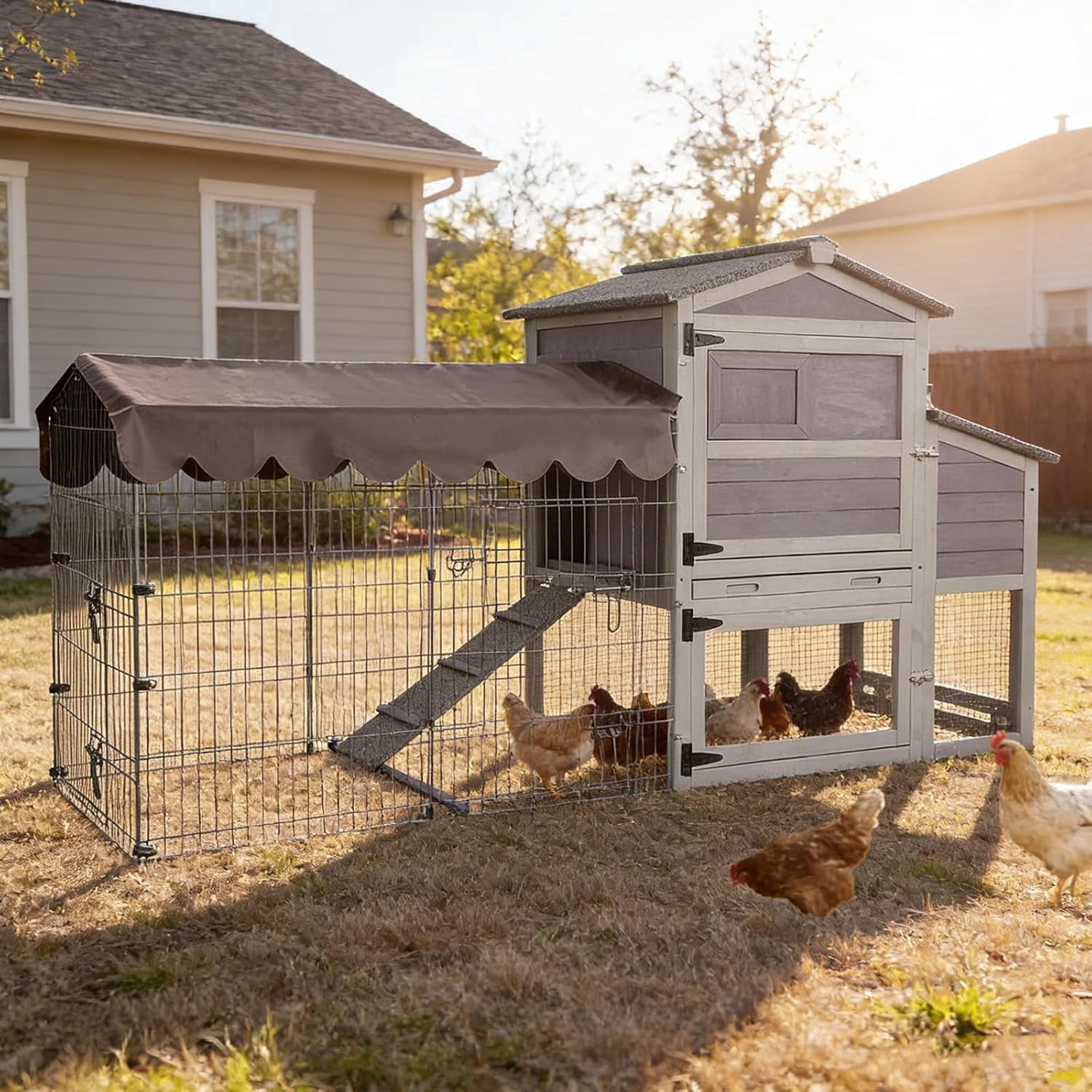 PETSCOSSET Extra Large Chicken Coop with Run, 116 Inch Wooden Hen