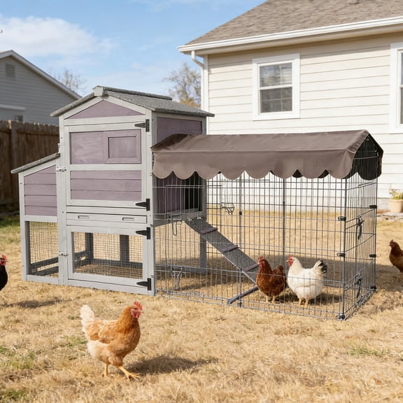 Aivituvin Mobile Chicken Coop with Run Waterproof UV-Resistant Chicken House with Pull-Out Iron Tray Nesting Box Non-Slip Ramp