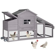 Aivituvin Movable Chicken Coop with Wheels, Large Poultry Cage for Outdoor, Wood Hen House with Nesting Box Backyard Chicken House