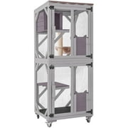 Aivituvin Outdoor Cat Catio Enclosure with Wheels, Movable Outdoor Cat House Cat Cage with Upgraded Resting Box, Waterproof Cover