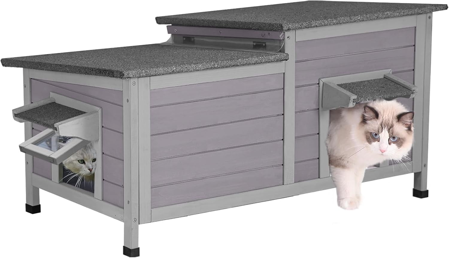 Aivituvin Outdoor Cat House Weatherproof Feral Cat Shelter for Winter, Cat Condo with Large Opening Roof