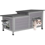 Aivituvin Outdoor Cat House Weatherproof Feral Cat Shelter for Winter, Cat Condo with Large Opening Roof
