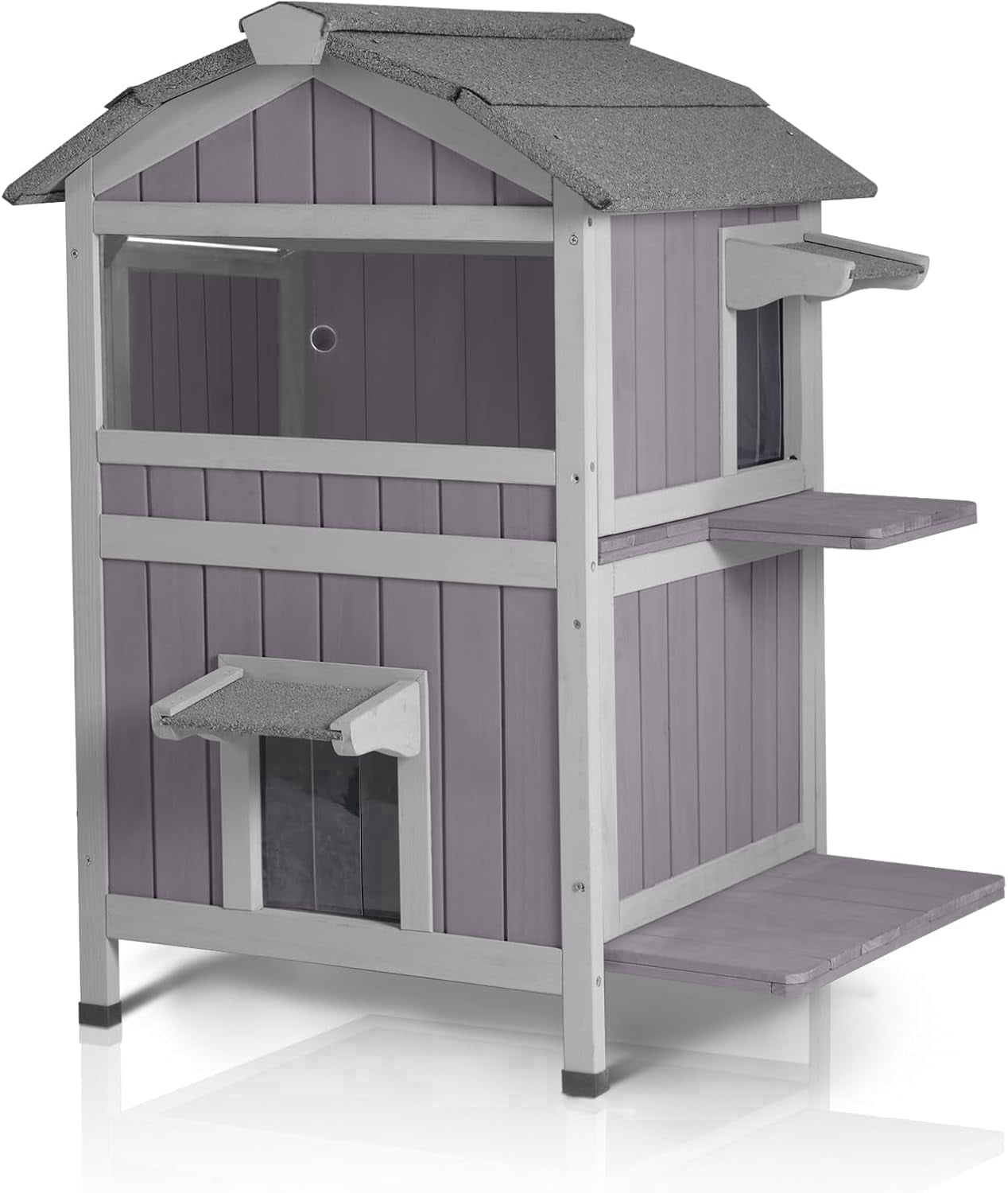Aivituvin Outdoor Cat House Weatherproof Feral Cat Shelter with Escape Doors - 2-Story