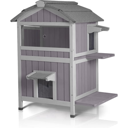 Aivituvin Outdoor Cat House Weatherproof Feral Cat Shelter with Escape Doors - 2-Story