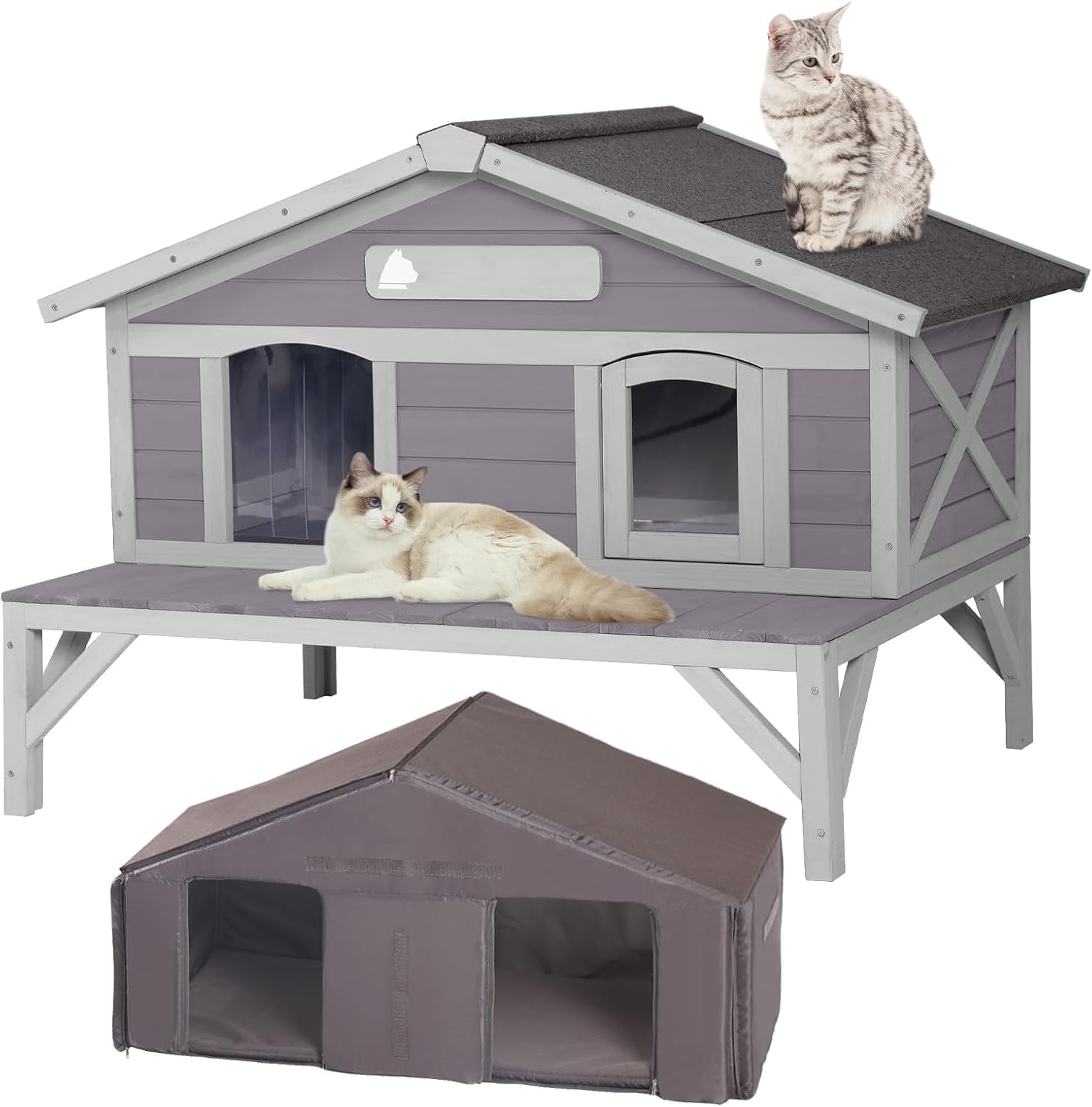 Aivituvin Outdoor Cat House Weatherproof Large Cat Shelter with 100% Insulated Liner for Multiple Cats, Cat Condos for Indoor Cats