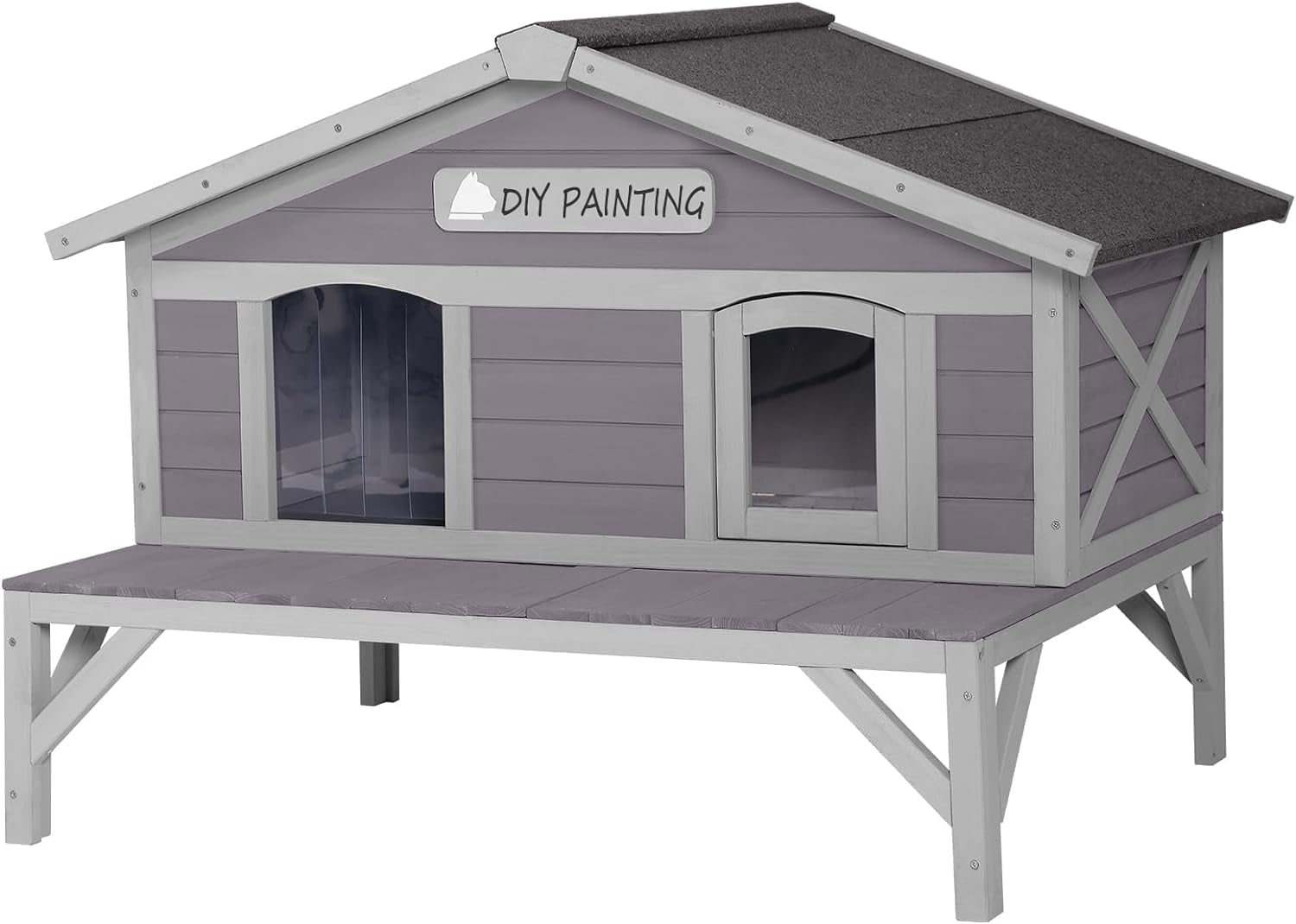 Aivituvin Outdoor Cat House for Winter Feral Cat Shelter Weatherproof Large Opening Roof Escape Door