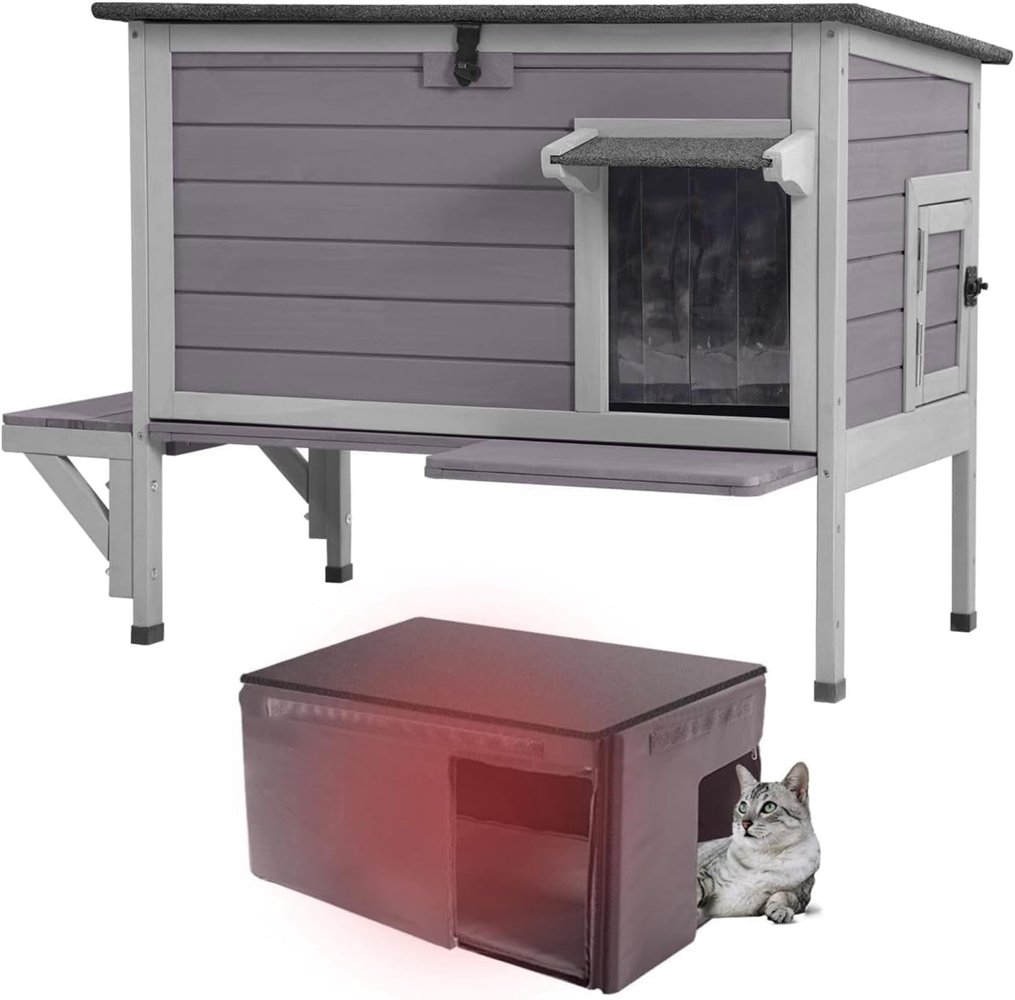 Aivituvin Outdoor Cat House with Insulated Liner, Insulated Cat House Weatherproof Feral Cats Shelter for Outdoor Indoor Cats
