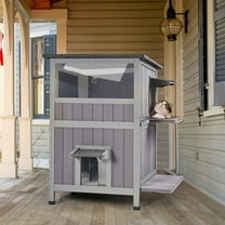 Aivituvin Outdoor Feral Cat House 2-Story Cat Cottage Kitten Shelter with Window 24.02"D x 33.86"W x 7.28"H