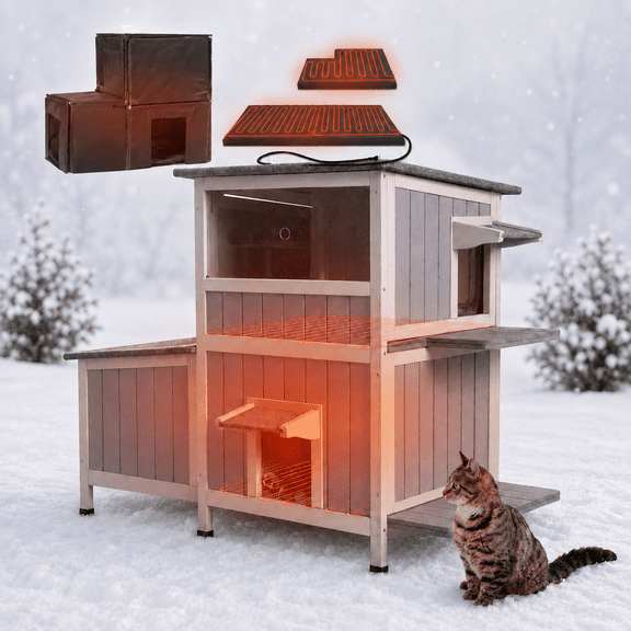 Aivituvin Heated Outdoor Cat House, Large Insulated Cat Shelter with Heating Pad for Winter, Feral & Stray Cats