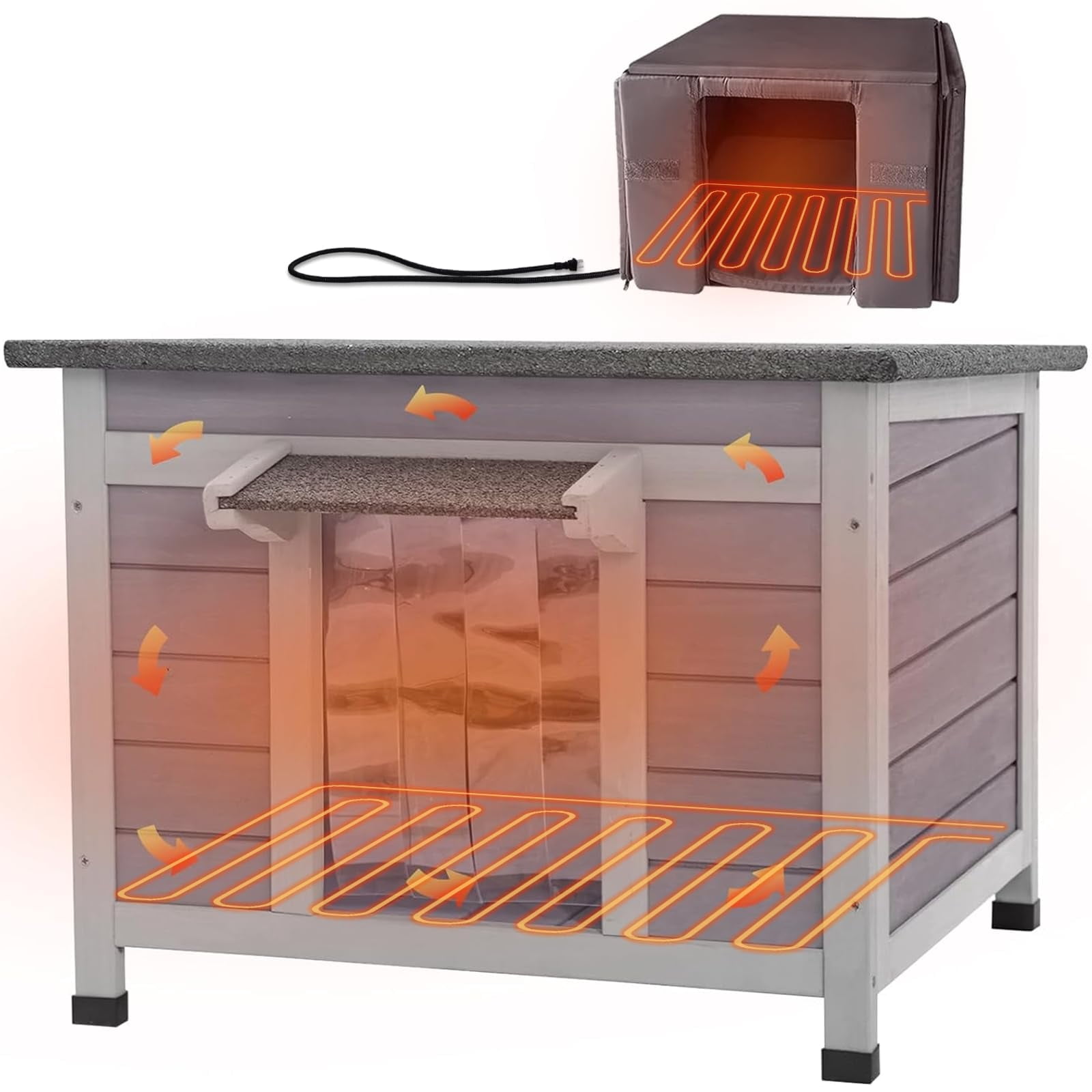Aivituvin Outdoor Heated Cat House with Heated Pad & Insulated Liner, Weatherproof Insulated Feral Cat Shelter for Winter