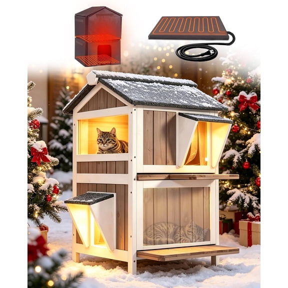 Aivituvin Heated Cat House for Outdoor Cats Weatherproof Two Story ...
