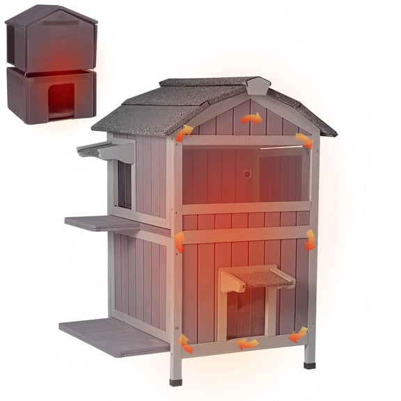 Aivituvin Outdoor Insulated Cat House Insulated Weathproof Two Story Feral Cat Shelter for Winter with Escape Door