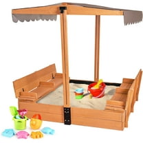 Aivituvin Outdoor Sandbox with UV-Resistant Canopy, Sand Box with 2 Foldable Seats, 47"x47" Length