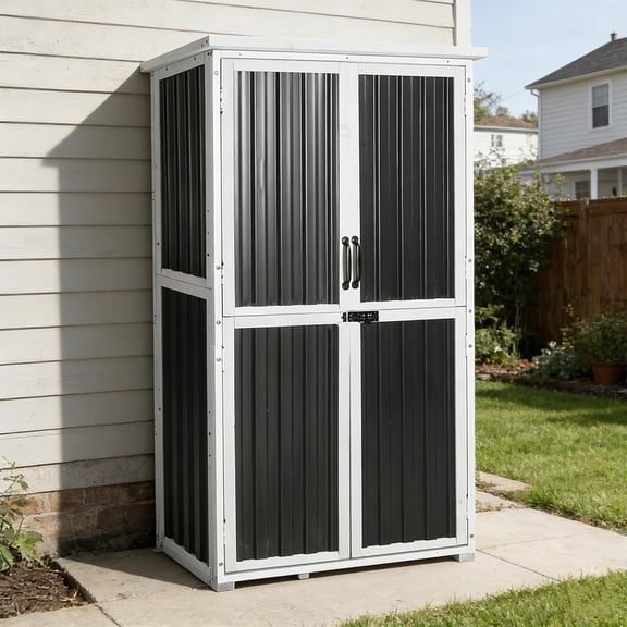 Aivituvin Outdoor Tool Cabinet, Heavy Duty Wood & Metal Frame Garden Storage Shed, Rustproof & Anti-Breakage for Tools & Equipment (Dark Black)