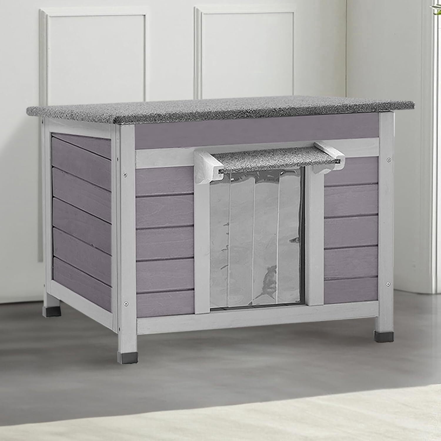 Aivituvin Outdoor Cat House Waterproof Cat Shelter, Wooden Feral Cat House Outside with Openable Top and Removable Floor Gray