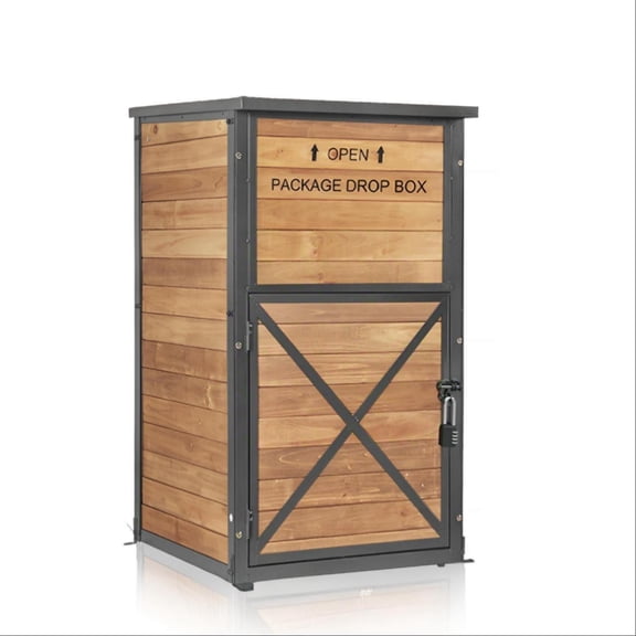 Aivituvin Package Delivery Box for Outside with Combination Lock - Contactless Delivery Box for Safe and Convenient Deliveries - Waterproof, Iron Frame Supported, Natural Fir Wood