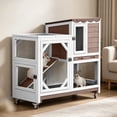 thumbnail image 1 of Aivituvin Rabbit Cage Indoor Outdoor Bunny Hutch on Wheels, 2 Story Wood Guinea Pig Cages with 2 Deeper Pull Out Trays, 1 of 11