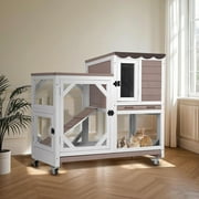 Aivituvin Rabbit Cage Outdoor with Pull Out Tray Rabbit Hutch Indoor Bunny Cage on Wheels 2 Story Bunny Hutch No Leakage Guinea Pig Cage