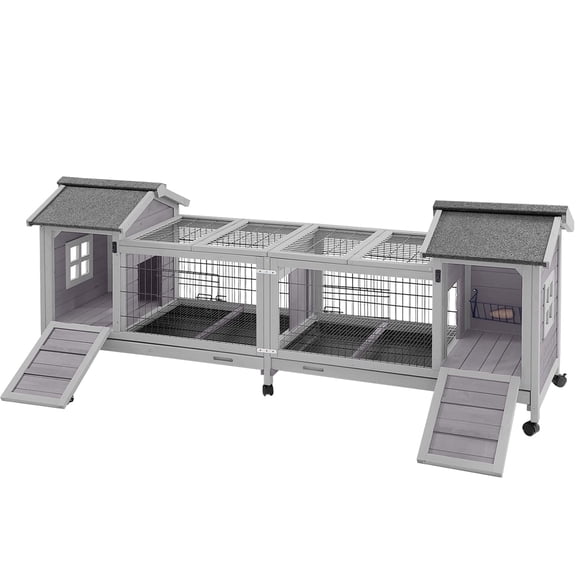 Aivituvin Rabbit Hutch Bunny Cage Guinea Pig House with Wheels Double House