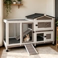 thumbnail image 1 of Aivituvin Rabbit Hutch Bunny Cage Outdoor & Indoor with Wheels, Two Layer Guinea Pig House with Pull Out Tray, Chew-Proof Ramp, Waterproof Roof, 1 of 11