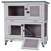 Aivituvin Rabbit Hutch Bunny Cage Outdoors & Indoors with Wheel, Two Layer Guinea Pig House