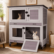 Aivituvin Rabbit Hutch Bunny Cage Outdoors & Indoors with Wheel, Two Layer Guinea Pig House