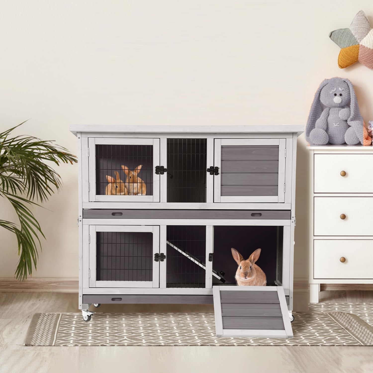 Aivituvin Rabbit Hutch Folding Bunny Cage Indoor Outdoor, Two Story ...