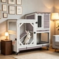 thumbnail image 1 of 2-Story Rabbit Hutch Bunny Cage with Leak-Proof Trays & Chew-Proof Ramp - Indoor/Outdoor 39.3" Wooden Rabbit Cage with Wheels for Rabbits, Guinea Pigs, Small Animal (Grey), 1 of 15