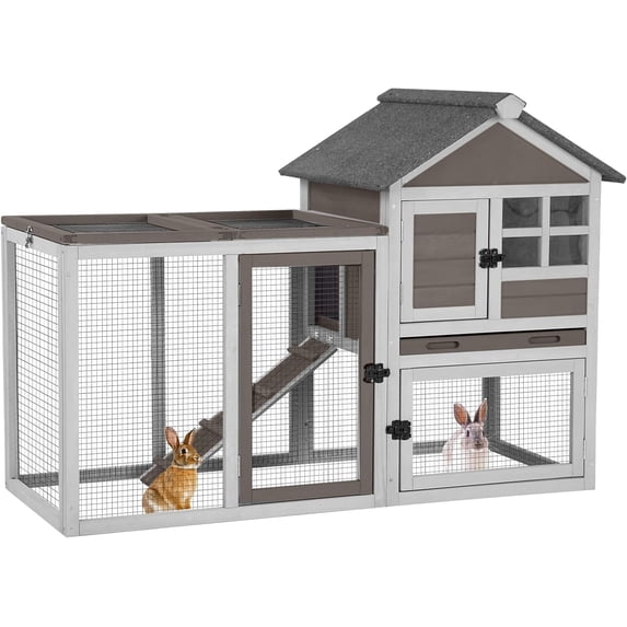 Aivituvin Rabbit Hutch Indoor Bunny Cage Outdoor with Run Chicken Coop Guinea Pig House with Waterproof Asphalt Roof,No Leakage Pull Out Tray