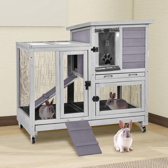 Aivituvin, Rabbit Hutch, Indoor Bunny Cage with Run, Gray - Walmart.com