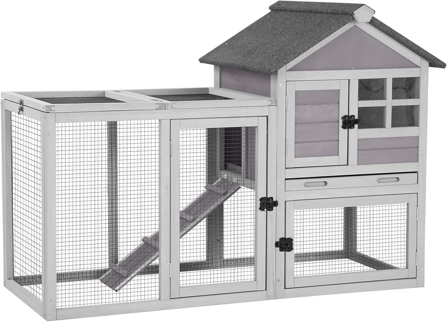 Aivituvin Rabbit Hutch Indoor Outdoor Bunny Cage Rabbit cage with Run, Deeper No Leak Tray, Weatherproof