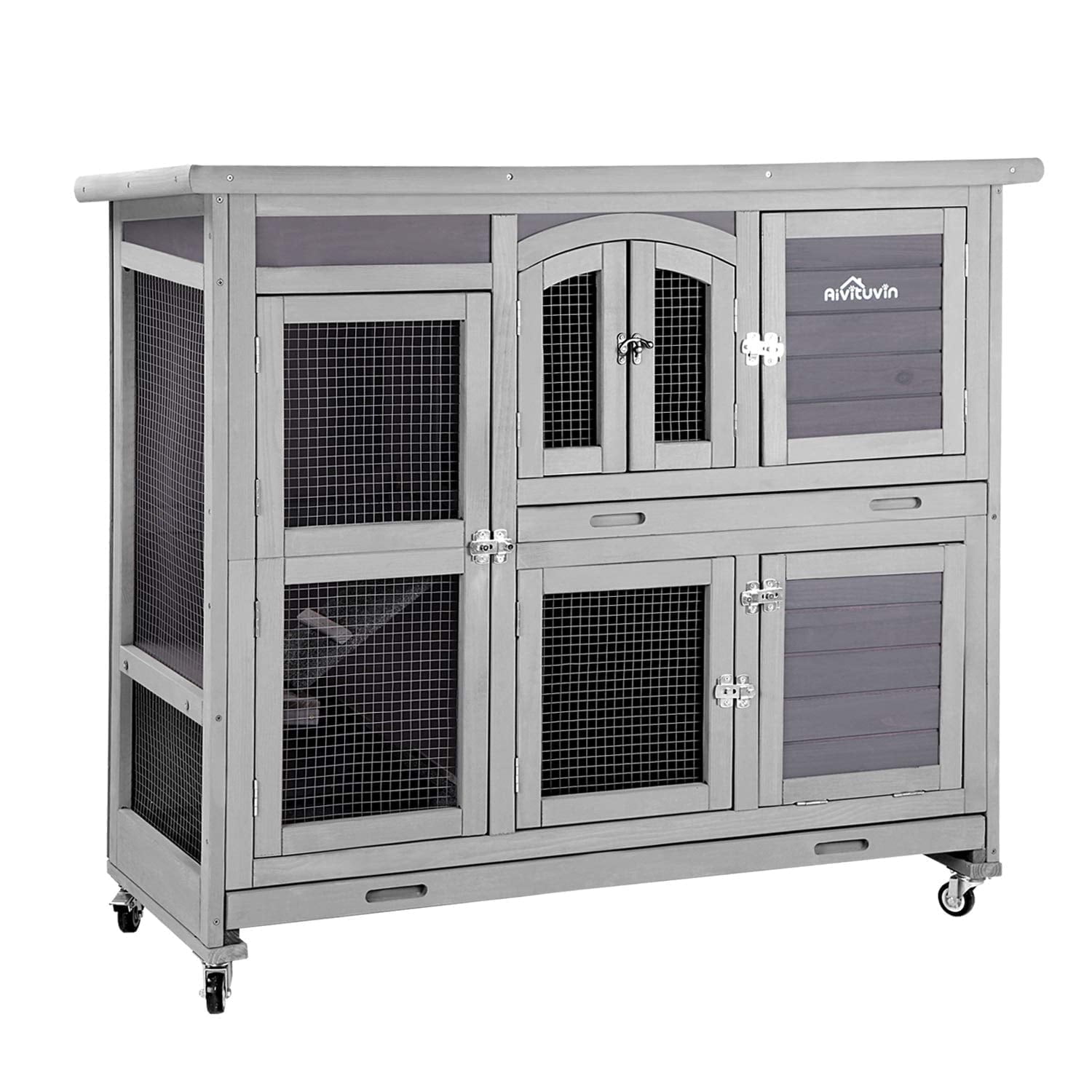 Walmart exclusive discounts  Aivituvin Rabbit Hutch Indoor Outdoor Bunny House Guinea Pig Cage on Wheel with Plastic Tray 47inch