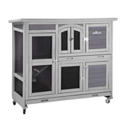 Aivituvin Rabbit Hutch Indoor Outdoor Bunny House Guinea Pig Cage on Wheel with Plastic Tray 47inch