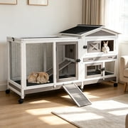 Aivituvin Rabbit Hutch with Wheels for Outdoor & Indoor, 2-Story Bunny Cage Guinea Pig House with Pull Out Tray for Rabbits, Gray