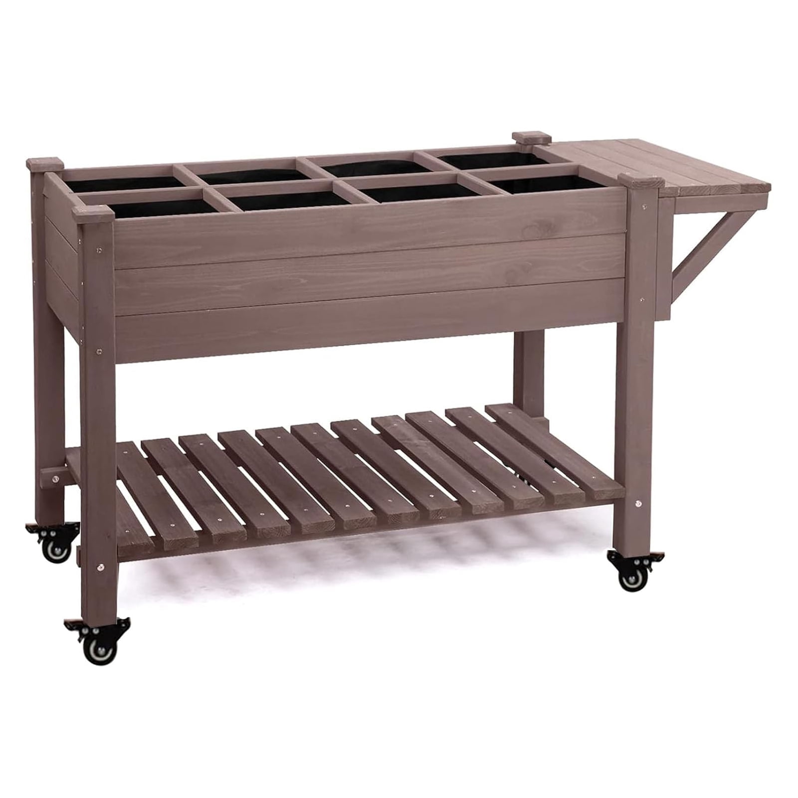 Aivituvin Raised Garden Bed with Liner & Large Storage Shelf, Elevated Wood Planter Box Stand Kit for Outdoor Gardening, 230lbs Capacity