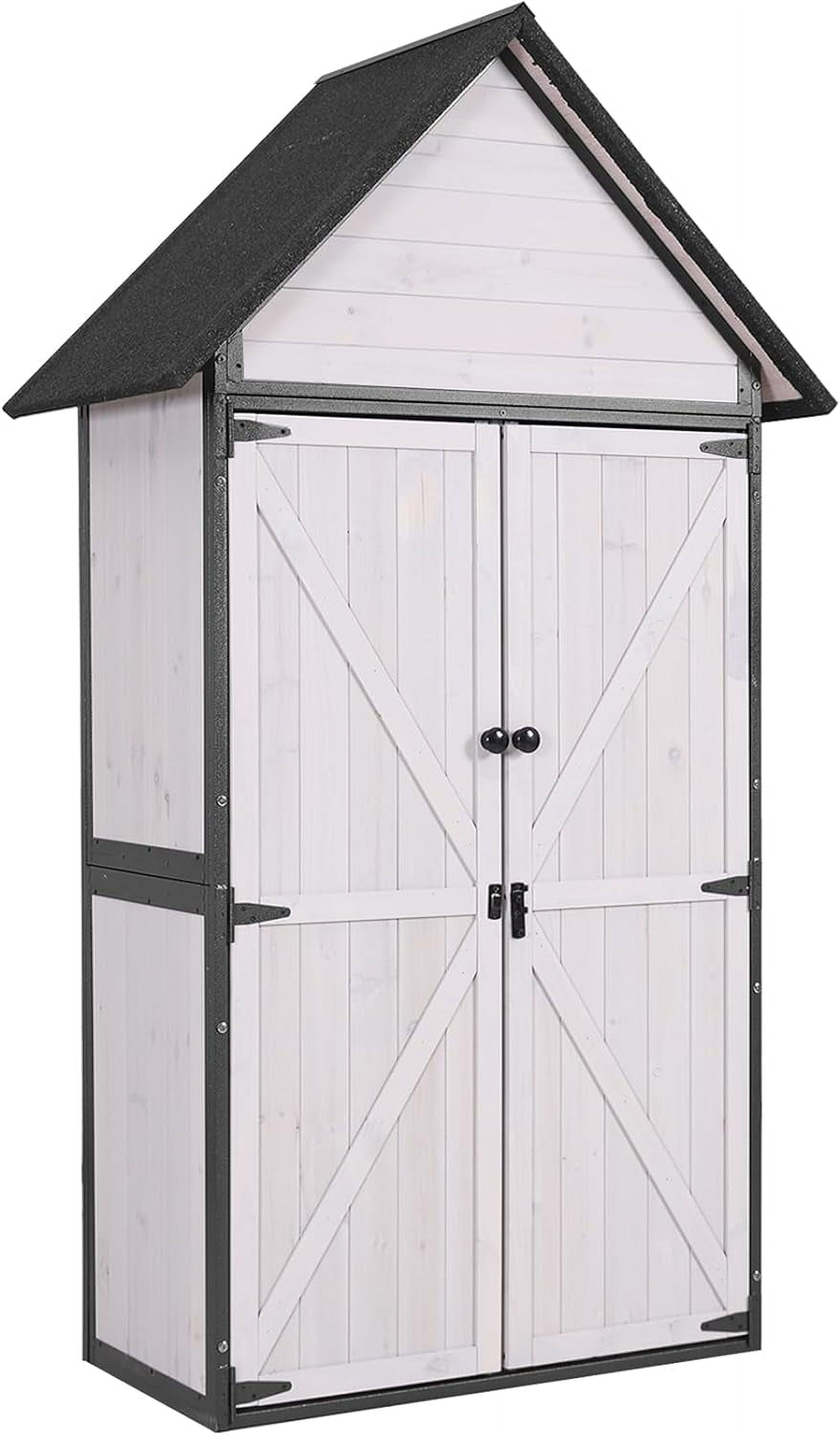 Aivituvin Store Weather-Resistant Metal Frame Storage Shed with Adjustable Shelves, Off-White