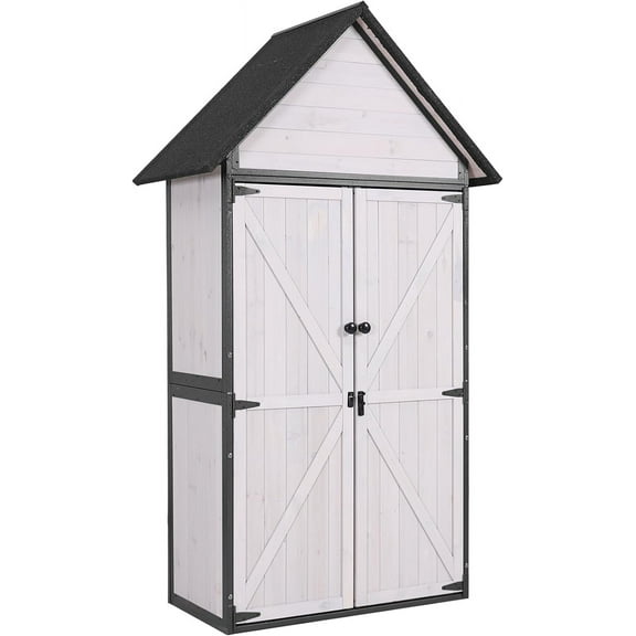 Aivituvin Store Weather-Resistant Metal Frame Storage Shed with Adjustable Shelves, Off-White