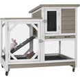thumbnail image 1 of Aivituvin Upgrade Rabbit Hutch Rabbit Cage Indoor Bunny Hutch with Run Outdoor Rabbit House with Two Deeper No Leak Trays - 4 Casters Include (Mocca Color Without Bottom Wire Netting), 1 of 7
