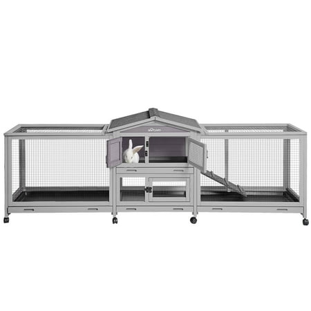 Aivituvin Wood Rabbit Hutch Bunny Cage with Wheels Small Pet House for Guinea Pig Indoor & Outdoor - Expand Style