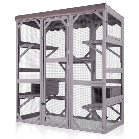 Aivituvin Catio Large Cat House Outdoor Walk in Outdoor Cat Enclosure Indoor Cage Kitty Condo Playpen with Door, Platform & Small House - 70"