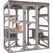 Aivituvin 70 Large Catio Outdoor Cat Enclosure, Window Catio Wooden Cat House Walk-in Cat Cage with 7 Platforms, Scratch Post, Hammock for 2-6 Cats