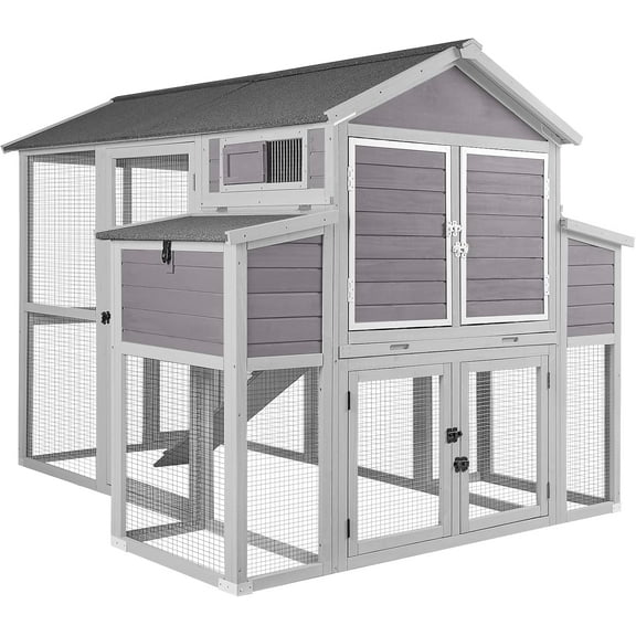 Aivituvin Wooden Chicken Coop for 8 - 10 Chicken, Extra Large with Nesting Box Gray