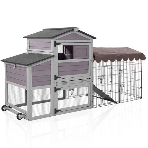 Aivituvin Wooden Chicken Coop on Wheels Waterproof Outdoor Poultry Cage with Metal Run