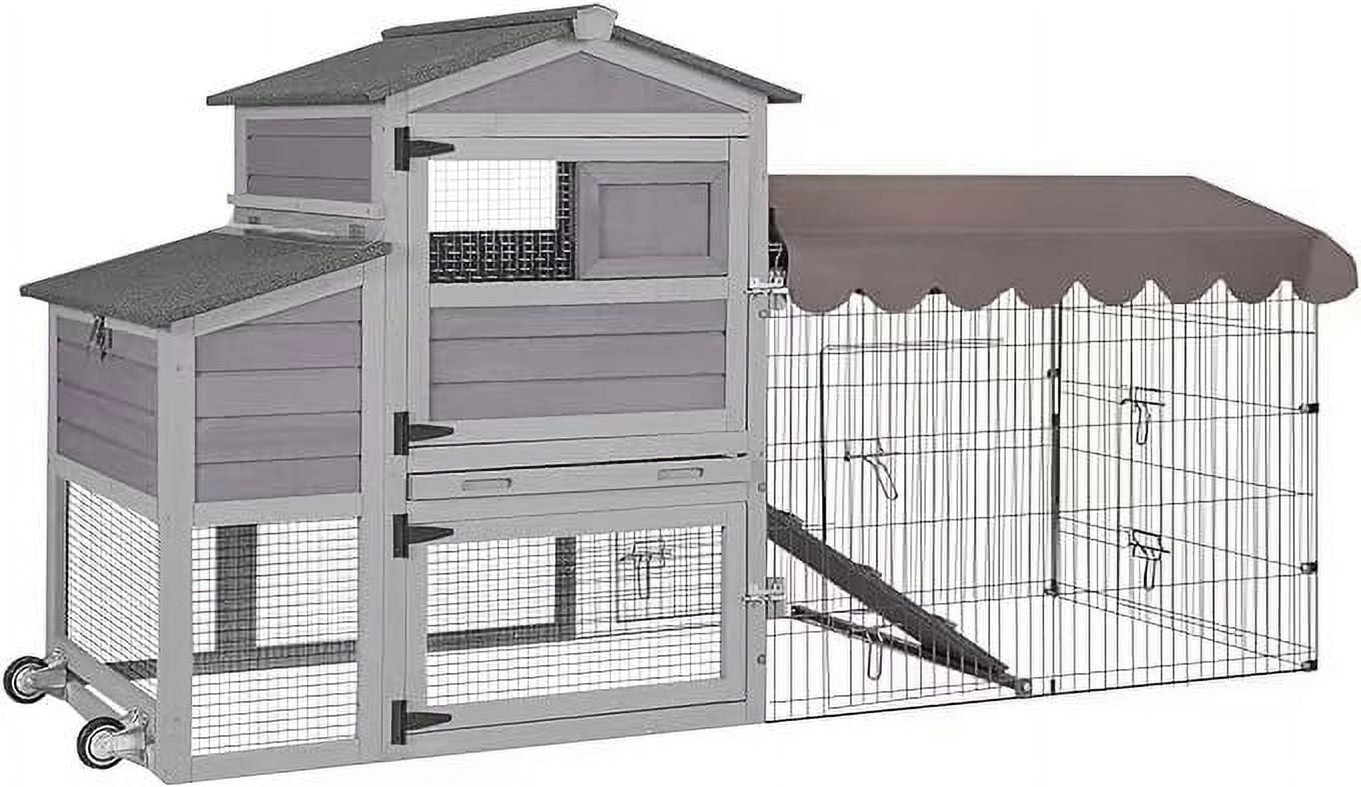 Aivituvin Wooden Chicken Coop on Wheels Waterproof Outdoor Poultry Cage with Metal Run