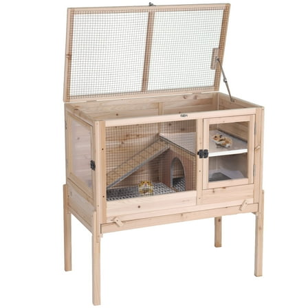 Aivituvin Wooden Guinea Pig Cages Indoor with Removable Stand, Anti Chewing Rabbit Hutch with Ramp and Wire Mesh, 2 Story Small Animals House Habitat with Pull Out Tray, Natural