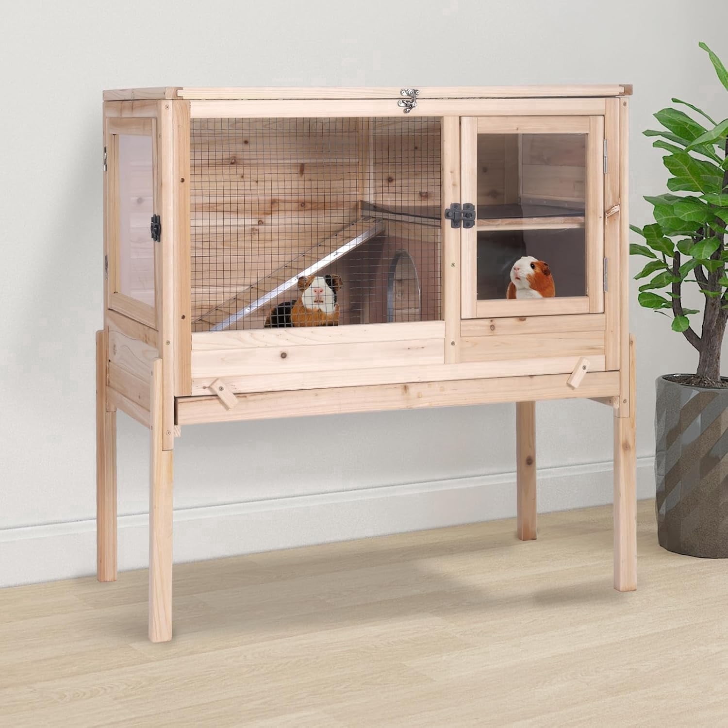 Aivituvin Wooden Rabbit Hutch Bunny Cage Guinea Pig Cage with Legs for ...