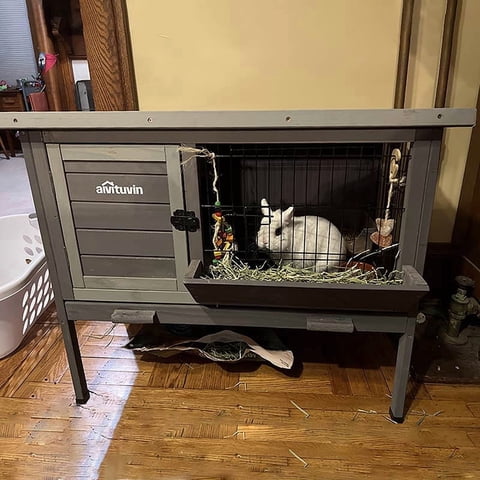 Aivituvin Rabbit Hutch Indoor, Wooden Bunny Cage Outdoor with Deeper Leakproof Tray - Upgrade with Metal Wire Pan, Small Animal House for Guinea Pig